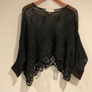 WOO California Lace Crop Topper Sz L Black Whimsigoth Dark Romantic Fairy Boho